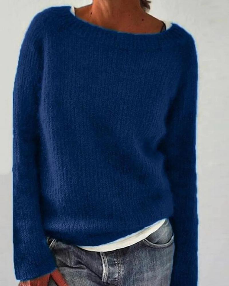 Solid Ribbed Round Neck Sweater-Pinkami