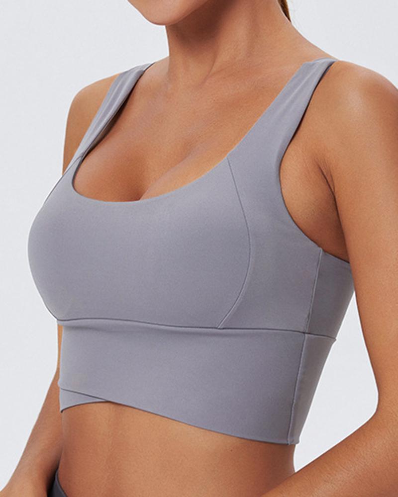 Solid Asymmetrical Hem Sports Bra-Pinkami