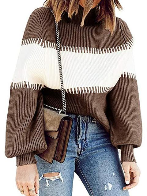 Casual Lantern Sleeve Knitted Sweater Pullover-Pinkami