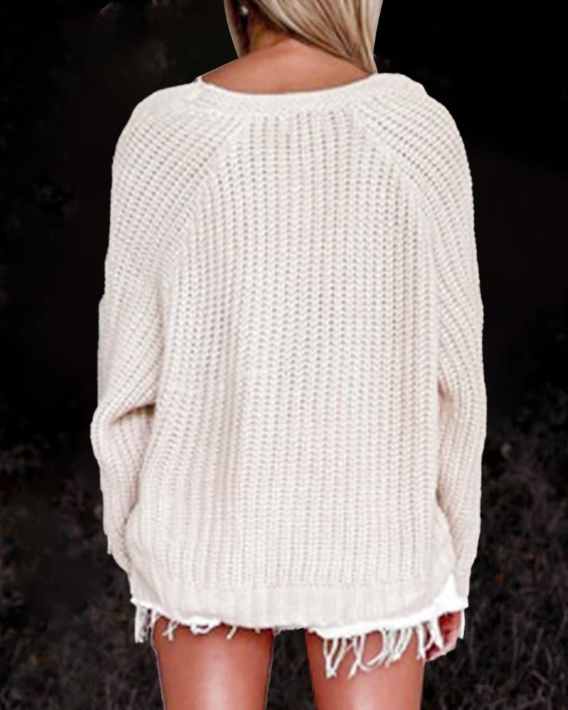 Solid Cable Knit Button Front Sweater