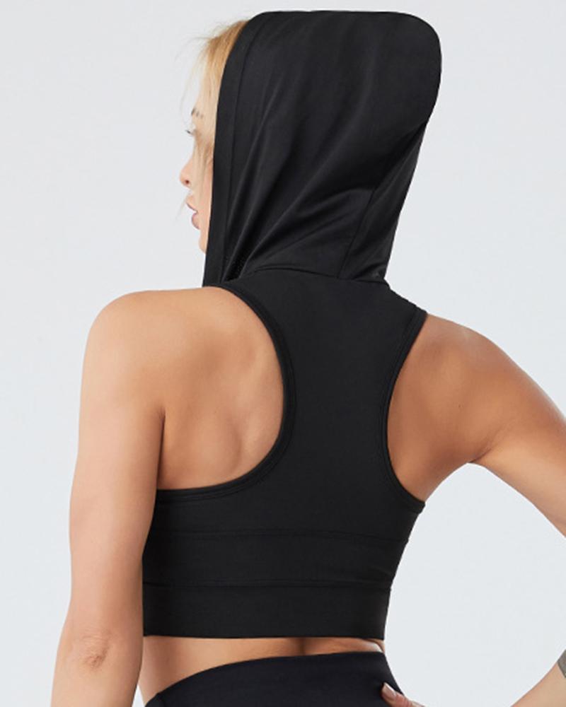 Solid Breathable Sports Hooded Bra-Pinkami