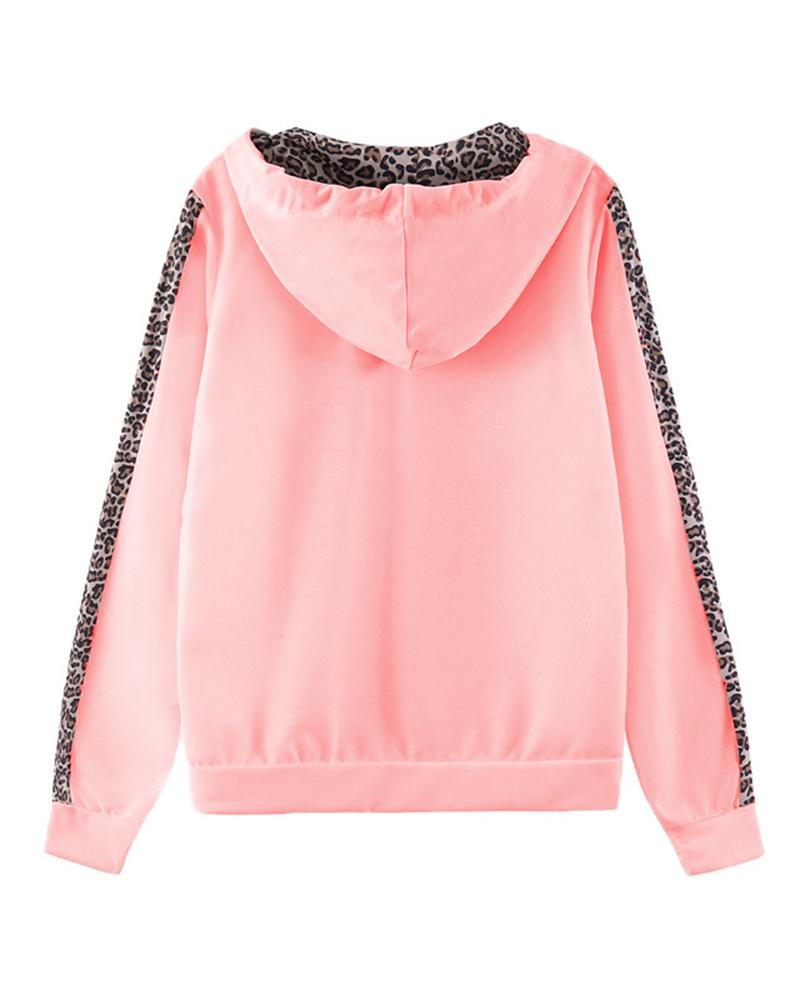 Leopard Print Zip Up Hooded Jacket & Pants Set-Pinkami