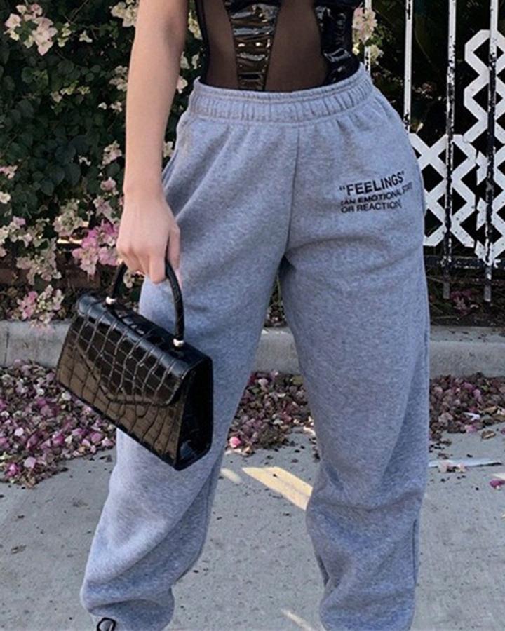 Letter Print Slant Pocket Sweatpants For Women-Pinkami