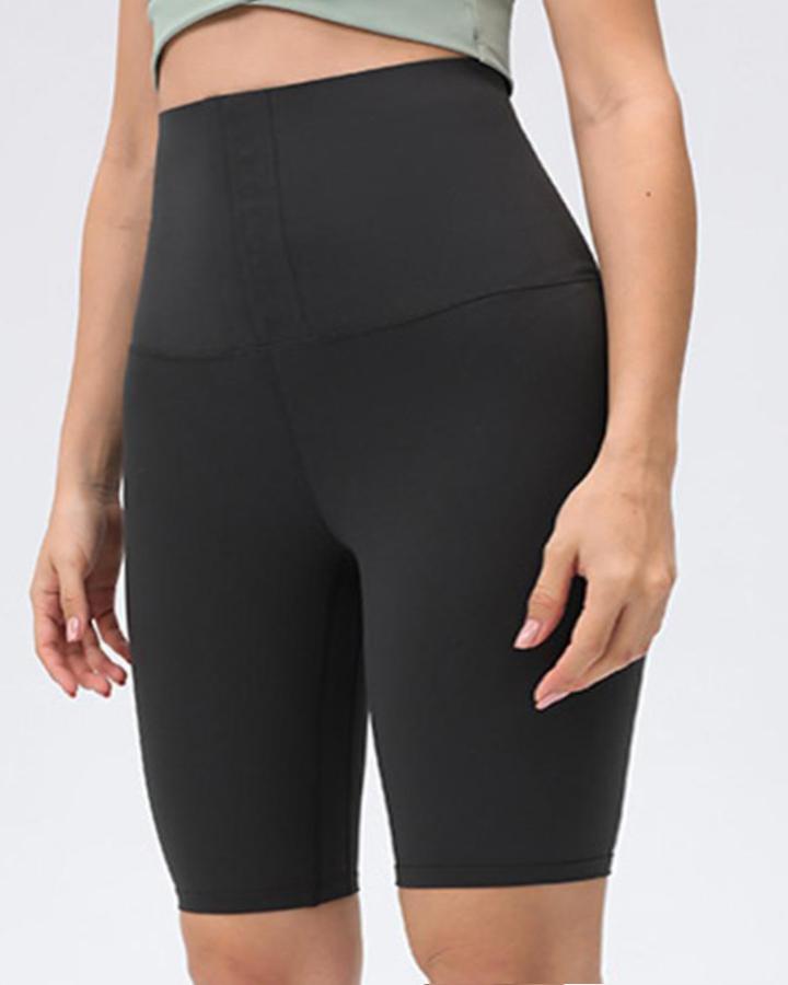 Steel Boned High Waist Form Fitting Sports Shorts-Pinkami