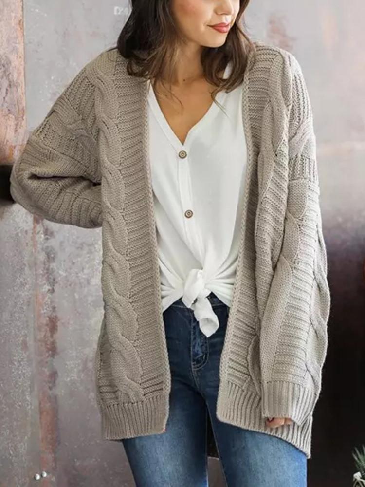 Solid Color Thick Knitting Long Cardigan-Pinkami