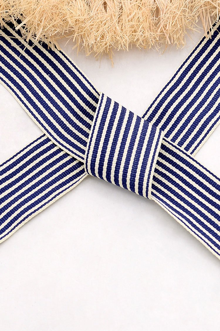 Frayed Stripe Strap Beach Straw Sun Hat-Pinkami