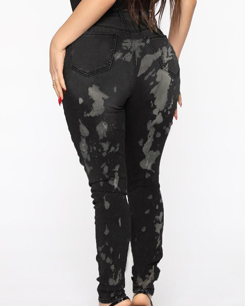 Women Acid Wash Mid Waist Skinny Jeans-Pinkami