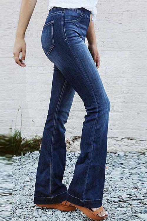 Denim Solid Mid Waist Jeans-Pinkami