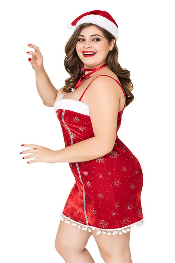 Plus Size Snowflake Dress Christmas Santa Costume Red-Pinkami