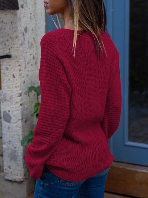 Solid Ribbed V-Neck Lightweight Sweaters-Pinkami