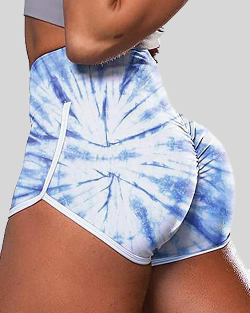 Allover Print Contrast Binding High Waist Sports Shorts-Pinkami