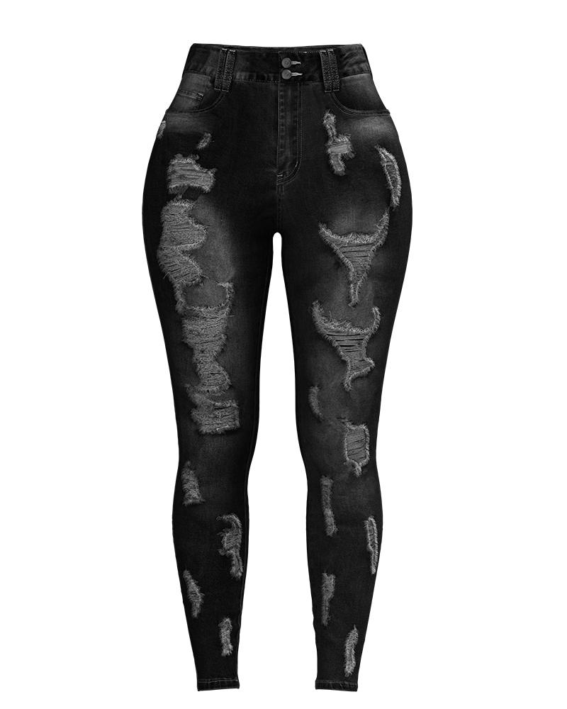 Women Extreme Distressed High Waist Skinny Jeans-Pinkami