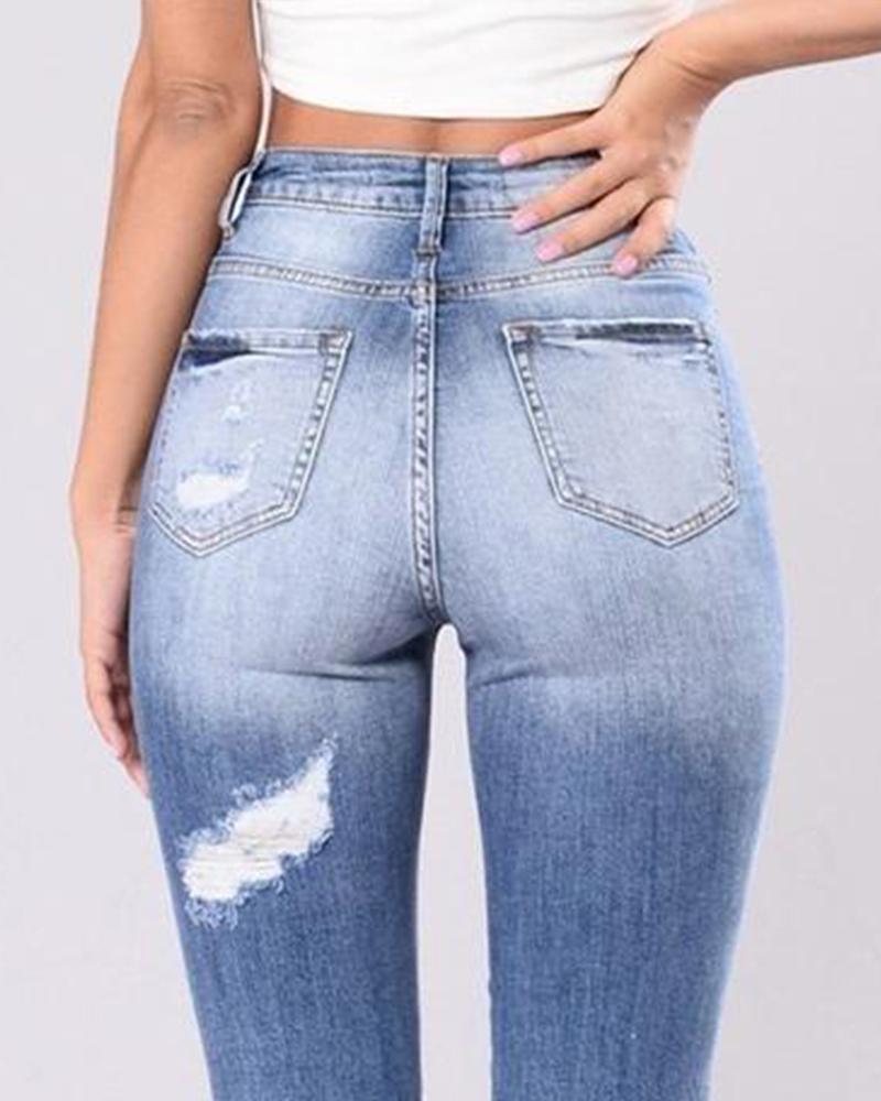 Women Knee Distressed Butt Lifting Skinny Jeans-Pinkami