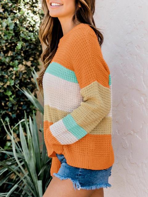 Color Block Round Neck Sweater-Pinkami