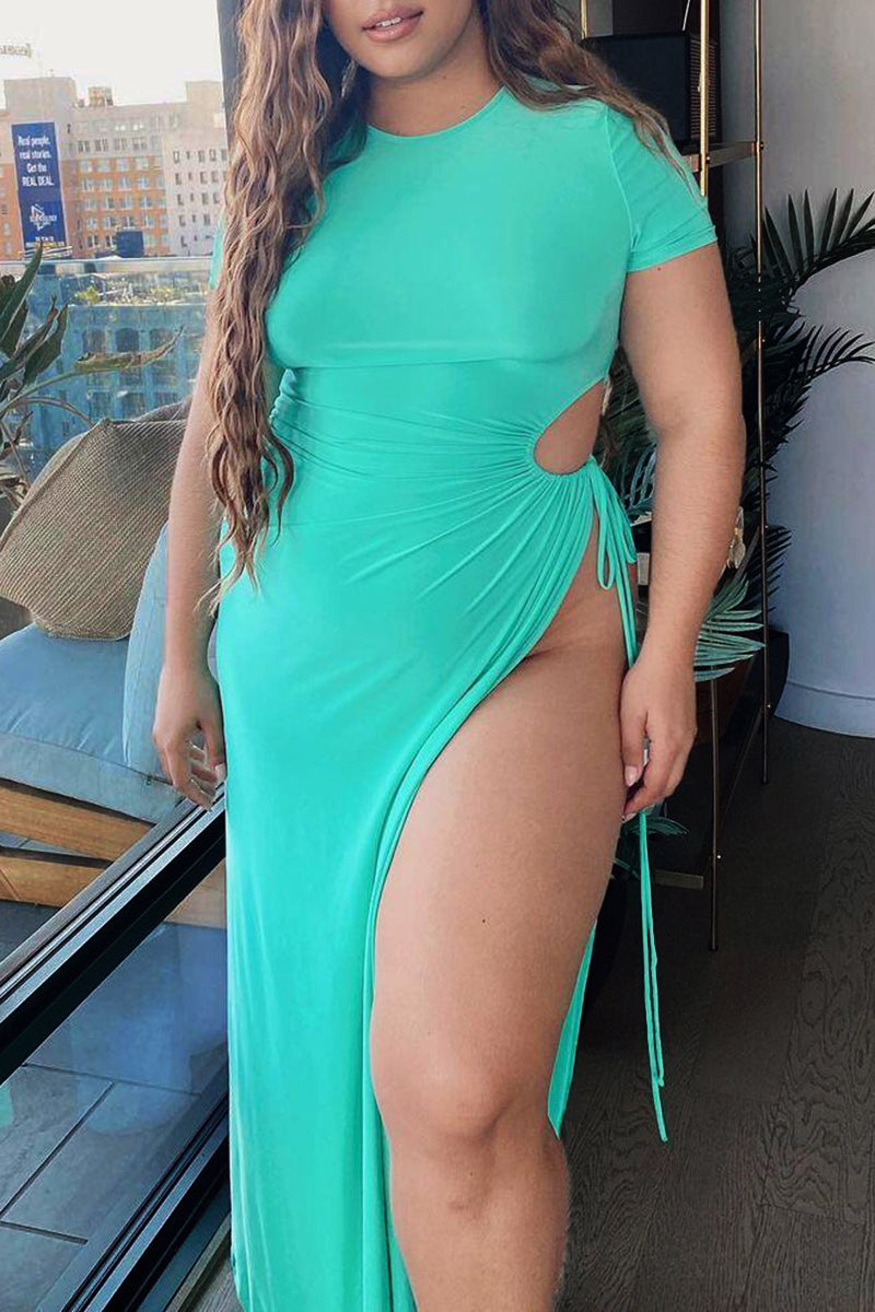 Drawstring Cut Out Slit Side Maxi Dress