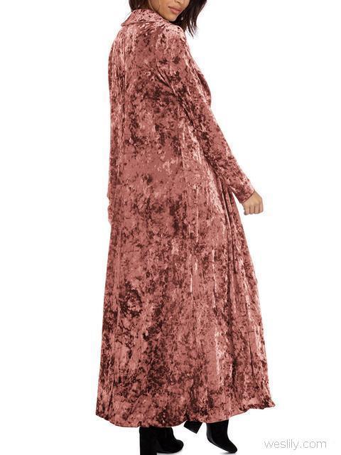 Solid Color Velvet Long Sleeved Long Cardigan-Pinkami