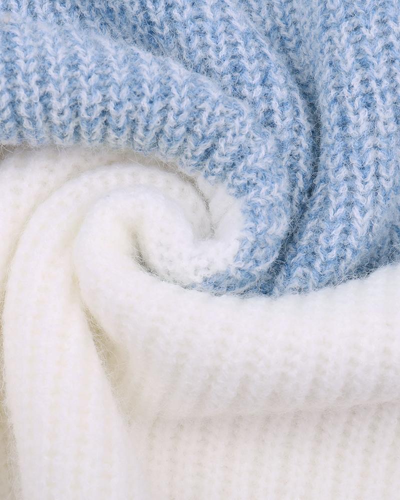 Colorblock Rib-Knit Round Neck Sweater-Pinkami