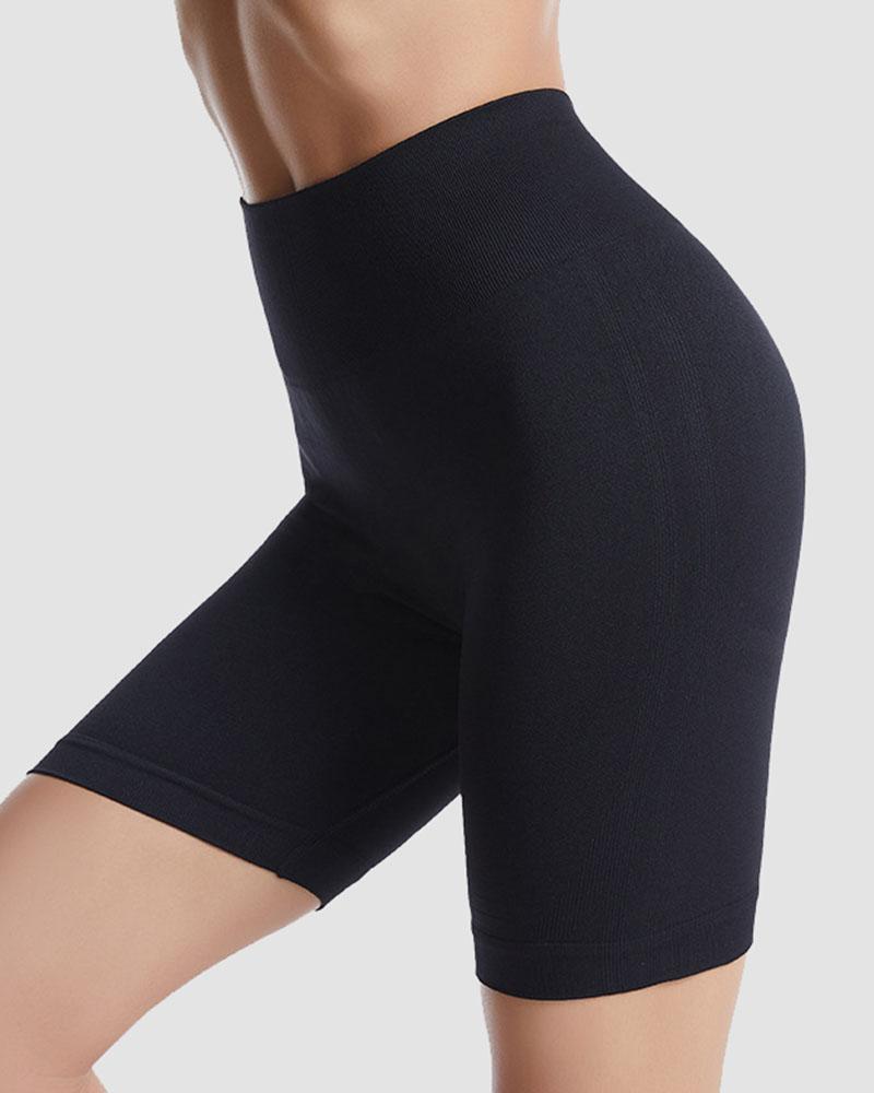 Ribbed Absorbs Sweat High Waist Sports Shorts-Pinkami
