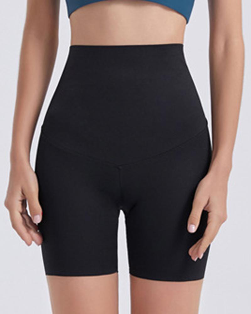 Wide Waistband Butt Lifting Contrast Stitch Sports Shorts-Pinkami