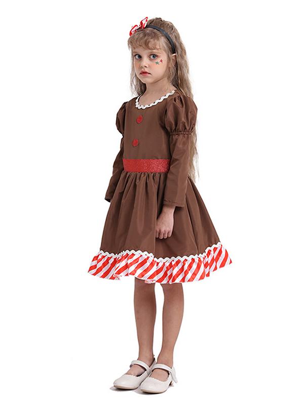 Girls Christmas Gingerbread Man Costume-Pinkami