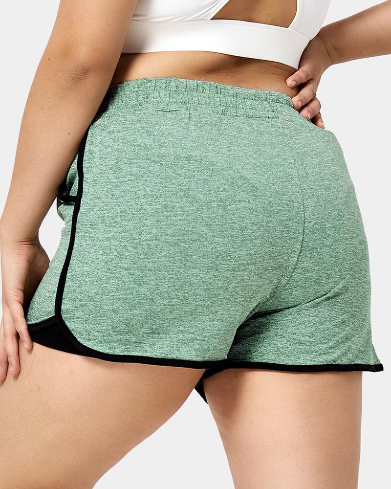 Space Dye Contrast Striped Slant Pocket Sports Shorts-Pinkami