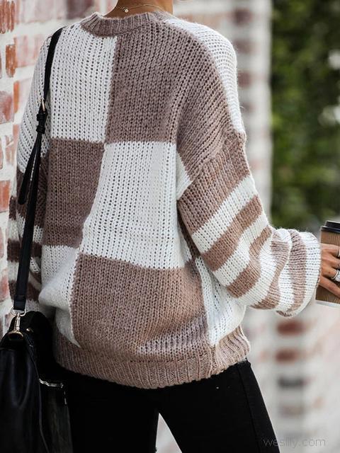 Color Block Striped Stitched Sweater-Pinkami