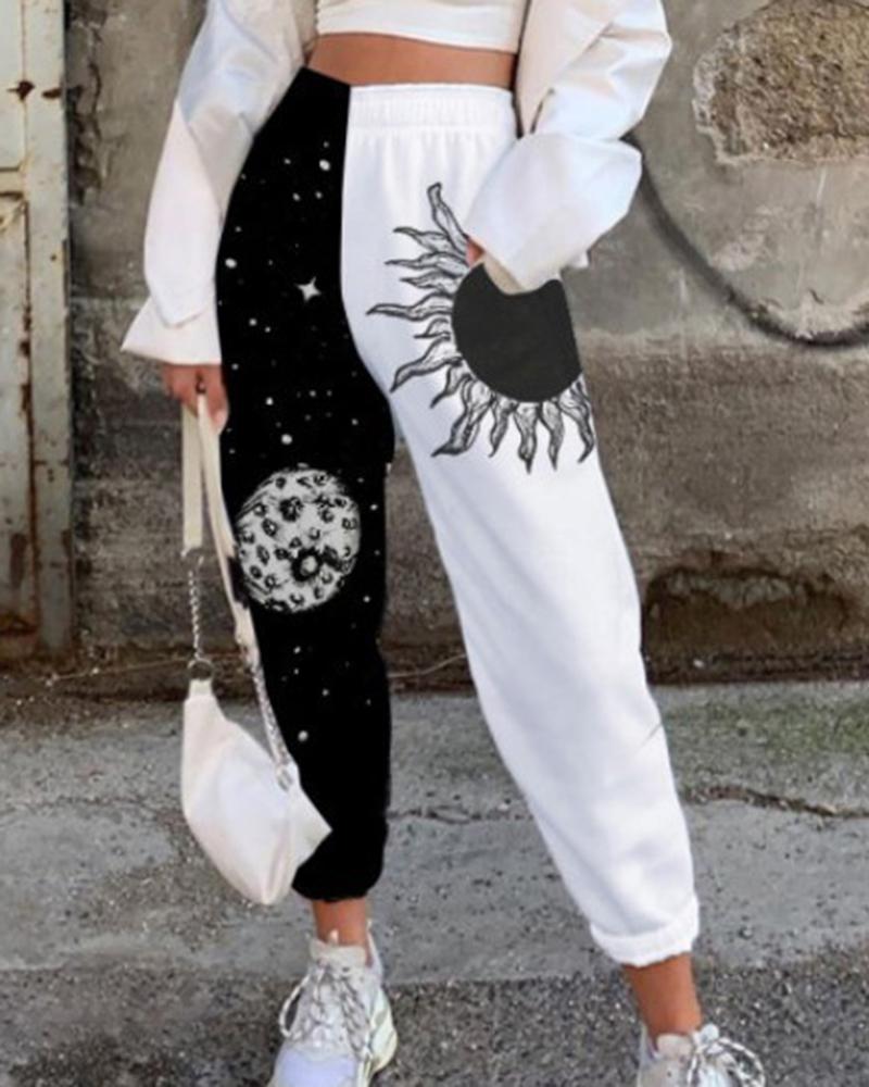 Colorblock & Halloween Graphic Pattern Pocket Side Joggers For Women-Pinkami