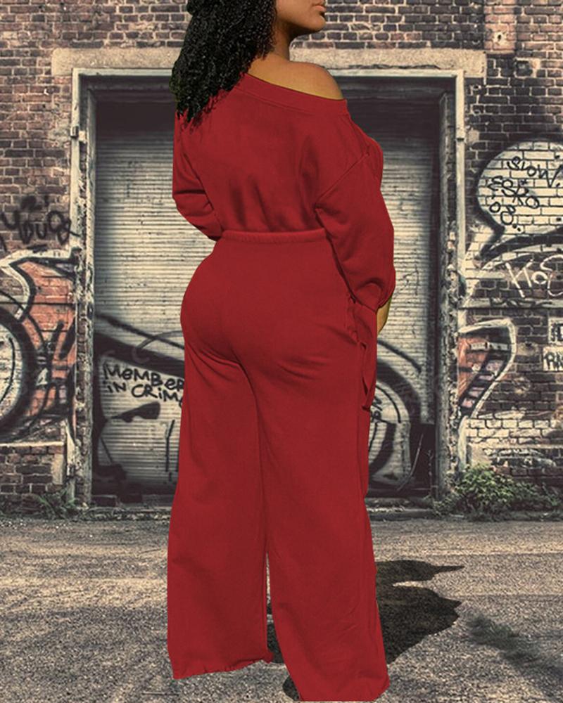 Drawstring Waist Asymmetrical Boat Neck Casual Two Piece Set-Pinkami