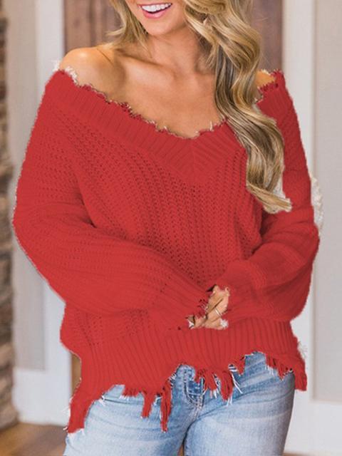 Solid Color V-neck Knitted Short Sweater-Pinkami