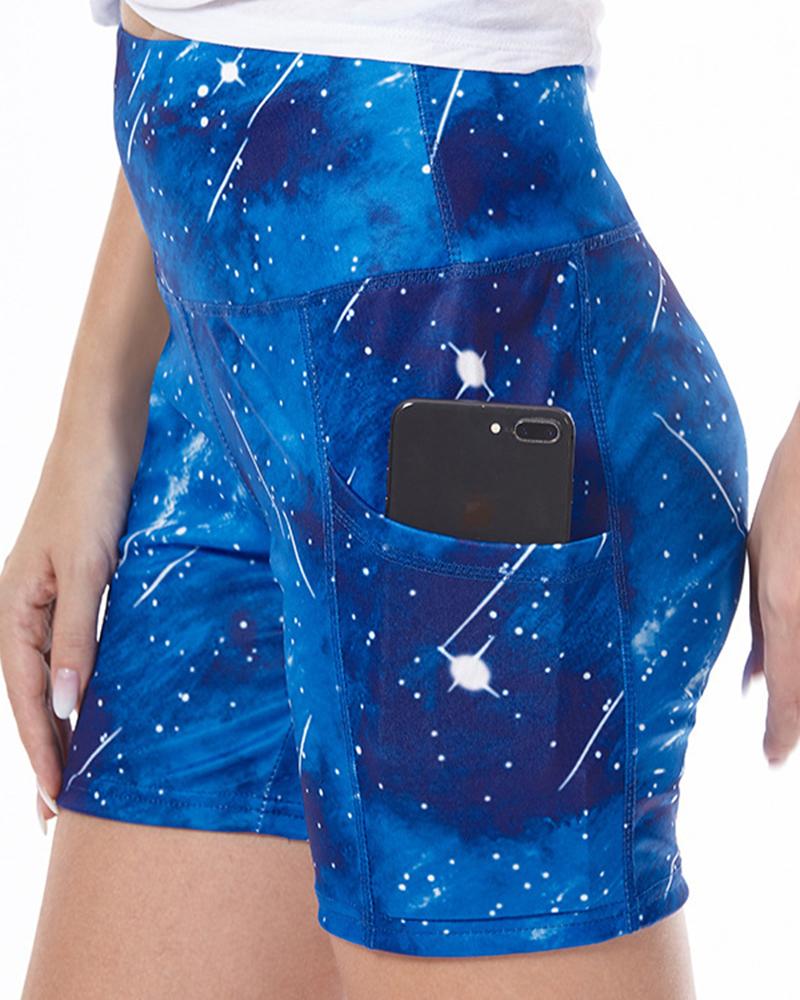 Tie Dye Pocket Side High Waist Sports Shorts-Pinkami