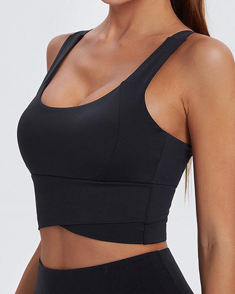 Solid Asymmetrical Hem Sports Bra-Pinkami