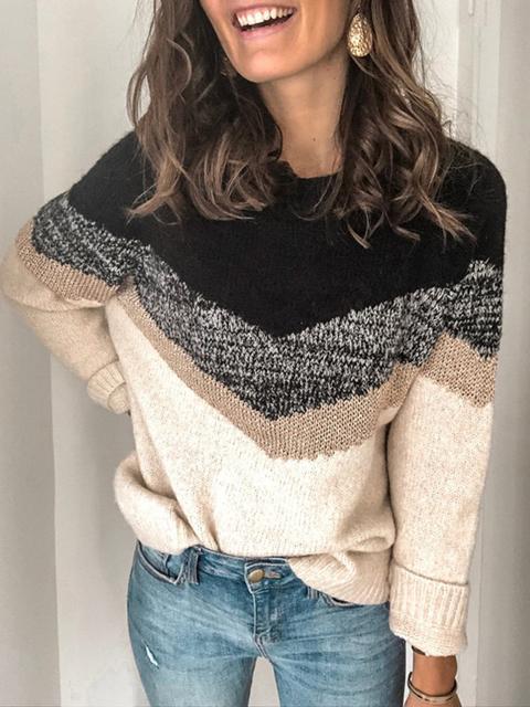 Color Block Print Sweater-Pinkami