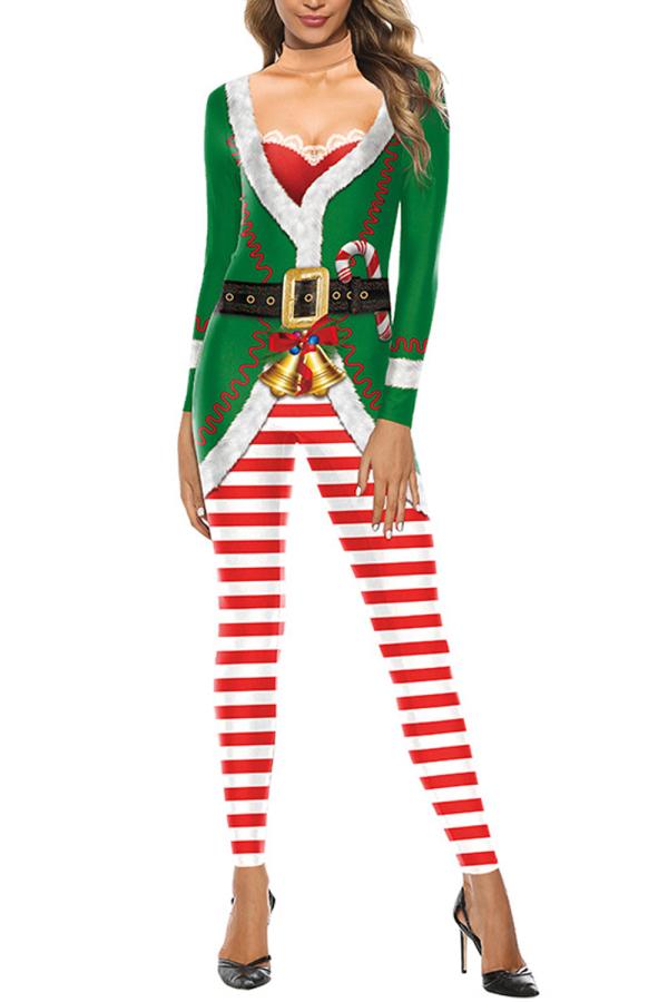 Womens Elf Jumpsuit Christmas Costume-Pinkami