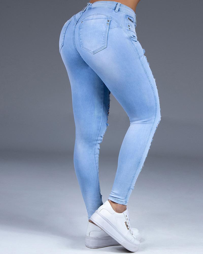 Women Extreme Distressed Stretch Butt Lifting Skinny Jeans-Pinkami