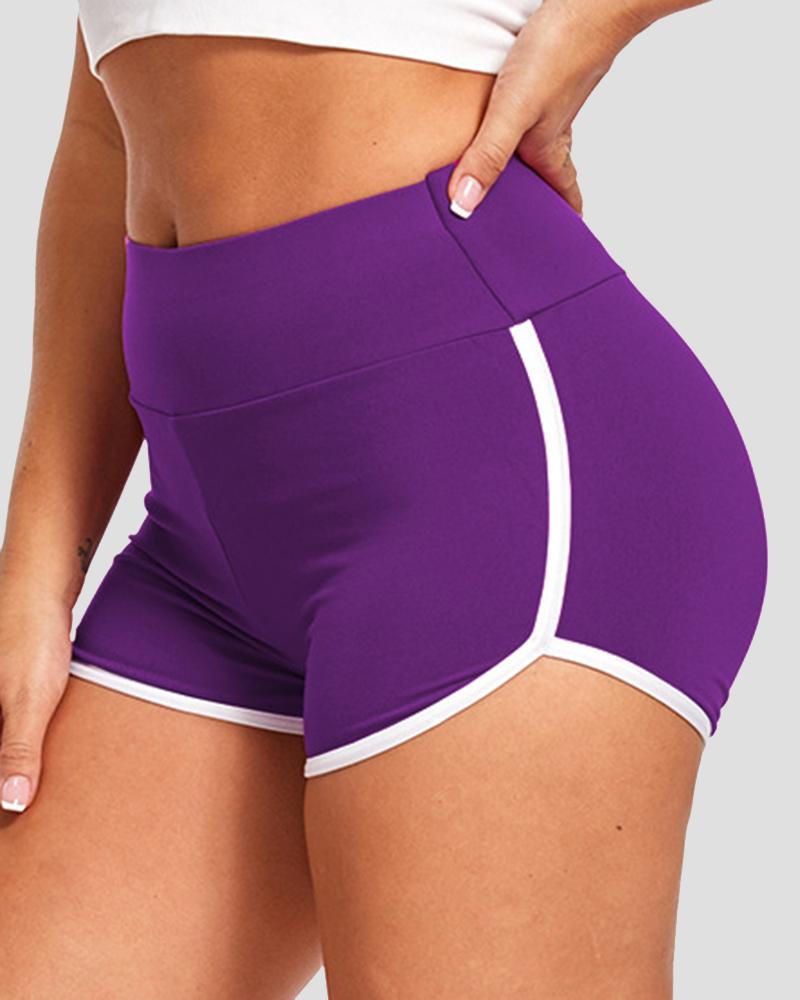 Contrast Binding Scrunch Butt Sports Shorts-Pinkami