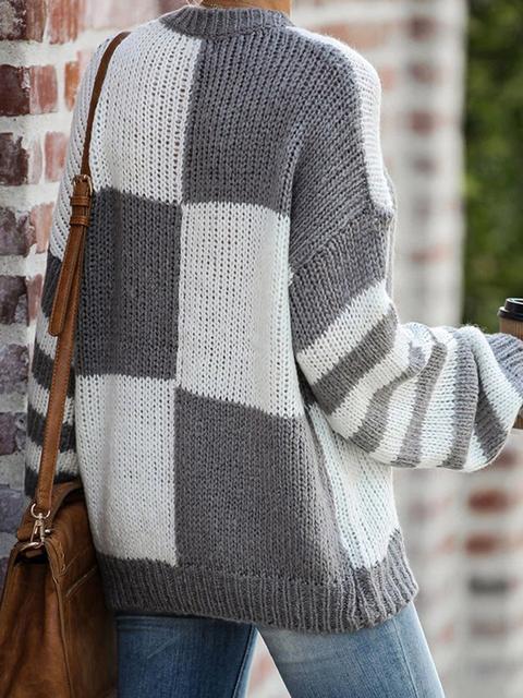 Color Block Striped Stitched Sweater-Pinkami