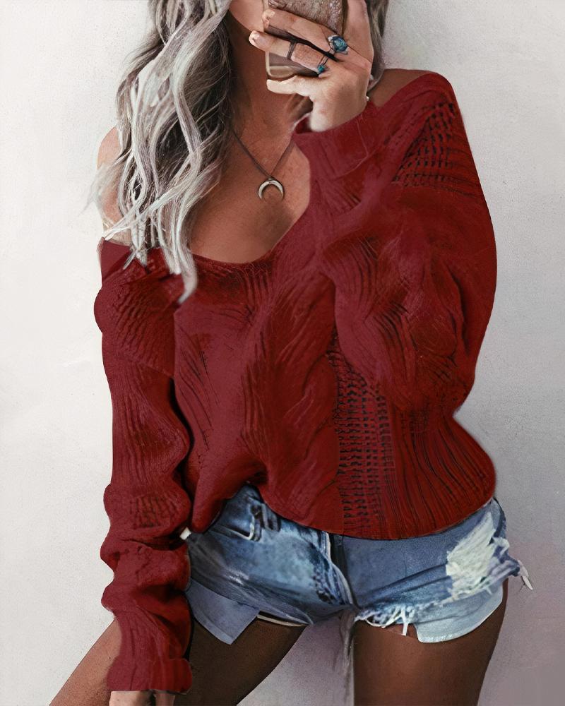 Mixed Knit Drop Shoulder Sweater-Pinkami