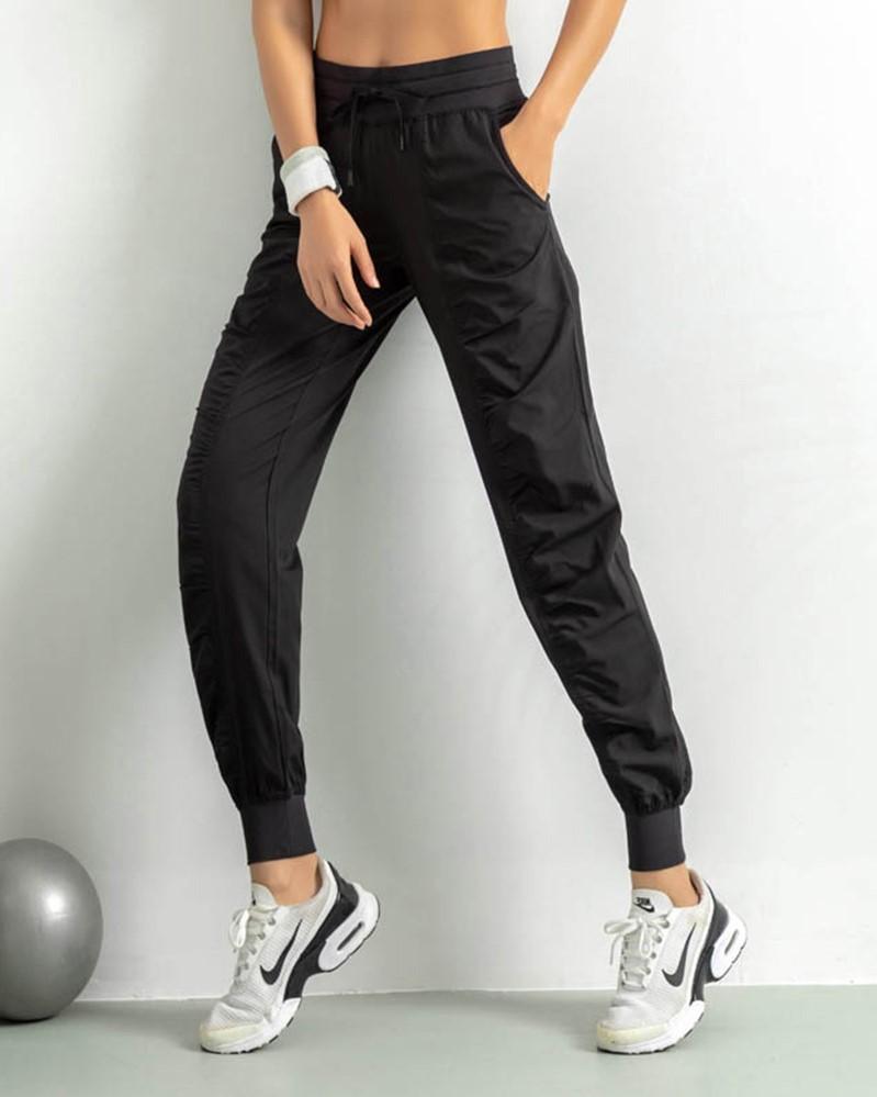 Quick Dry Drawstring Waist Ruched Front Sports Pants For Women-Pinkami