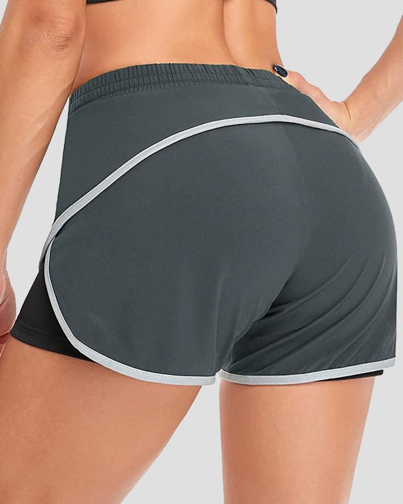 Contrast Binding Pocket Detail Drawstring Waist Sports Shorts-Pinkami