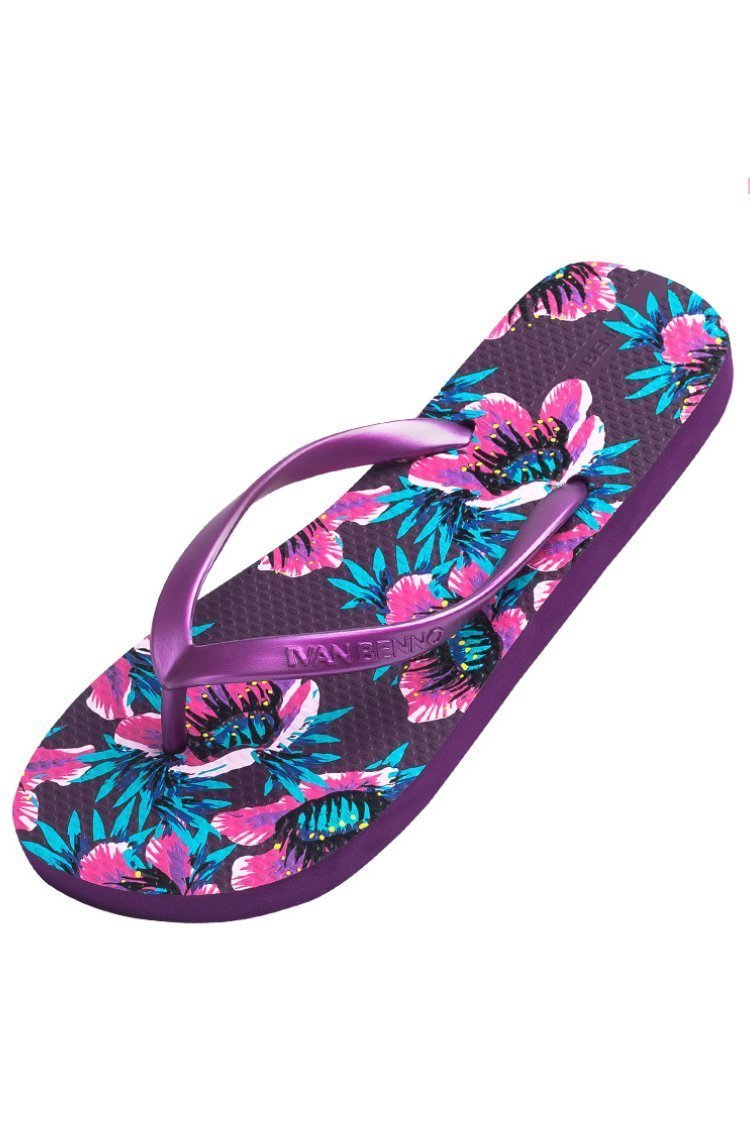 Purple Floral Beach Flip Flop-Pinkami