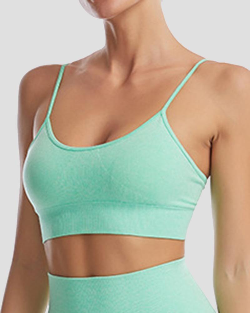 Solid Ribbed Knit Sports Bra-Pinkami