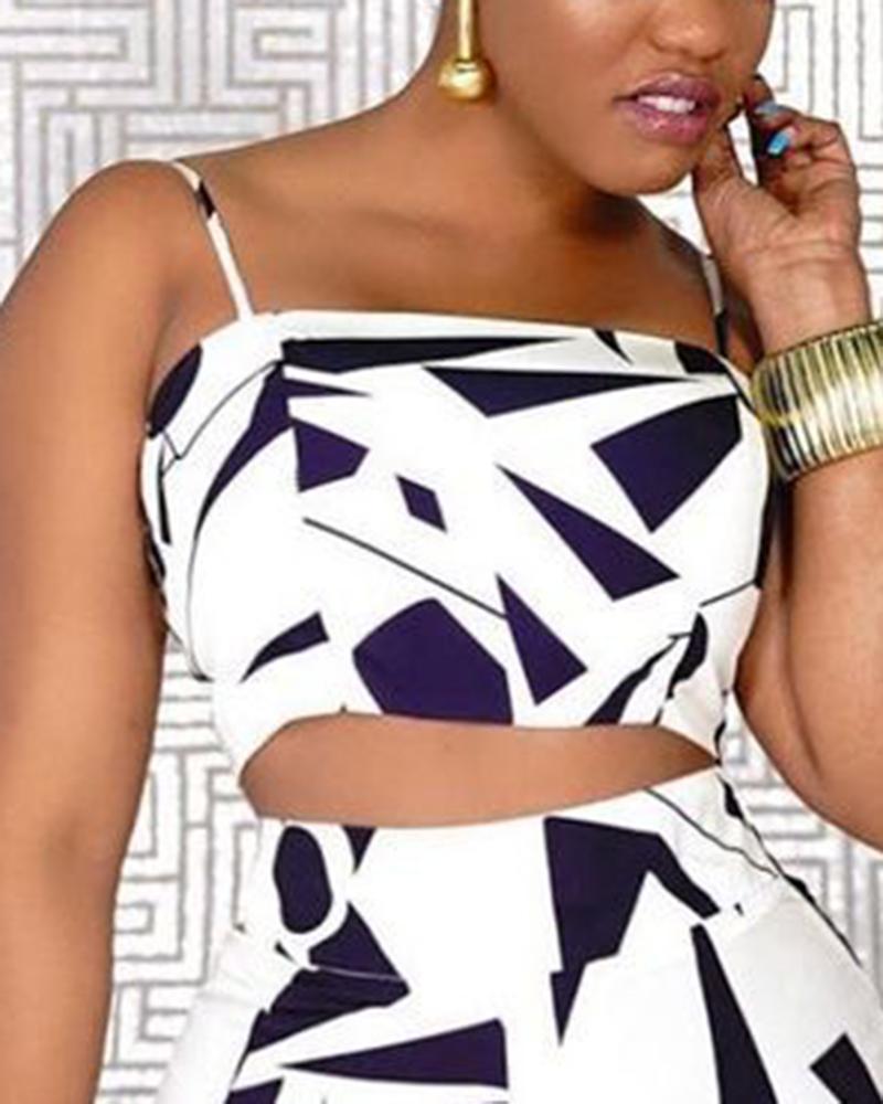 Geo Print Cami Crop Top & Flare Pants Set