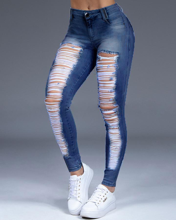 Women Extreme Distressed Stretch Butt Lifting Skinny Jeans-Pinkami