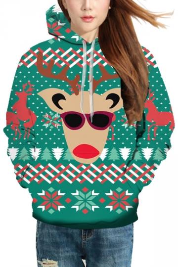 Christmas Sunglasses Reindeer Hoodie Khaki-Pinkami