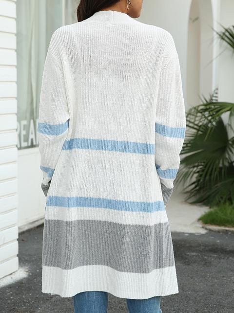 Stripe Stitching Contrast Sweater Cardigan-Pinkami