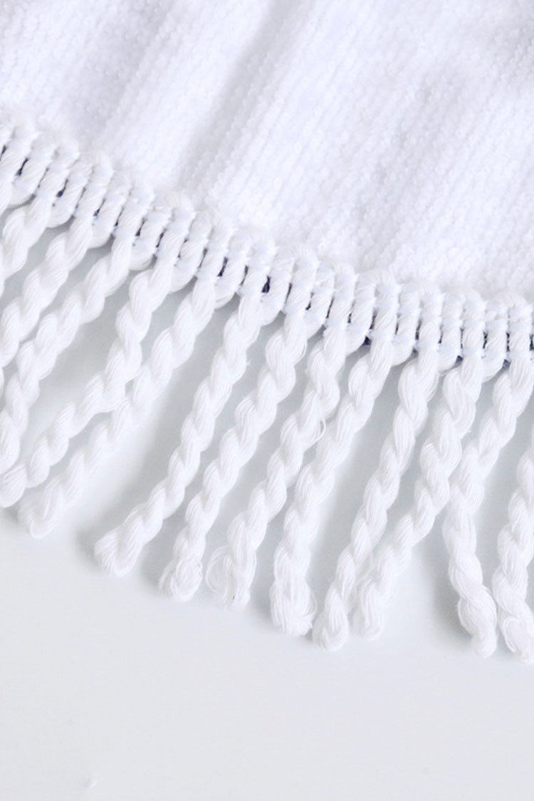 Fluffy Boho Floral Tassel Trim Beach Towel-Pinkami