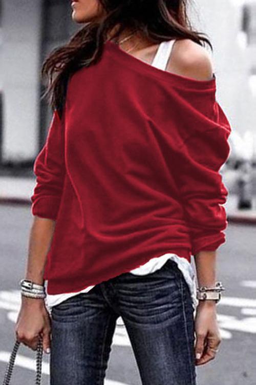 Fashion Long Sleeves One Shoulder T-Shirt-Pinkami