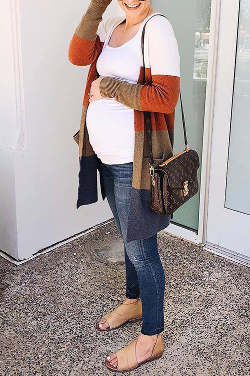 Casual Striped Knit Cardigan-Pinkami