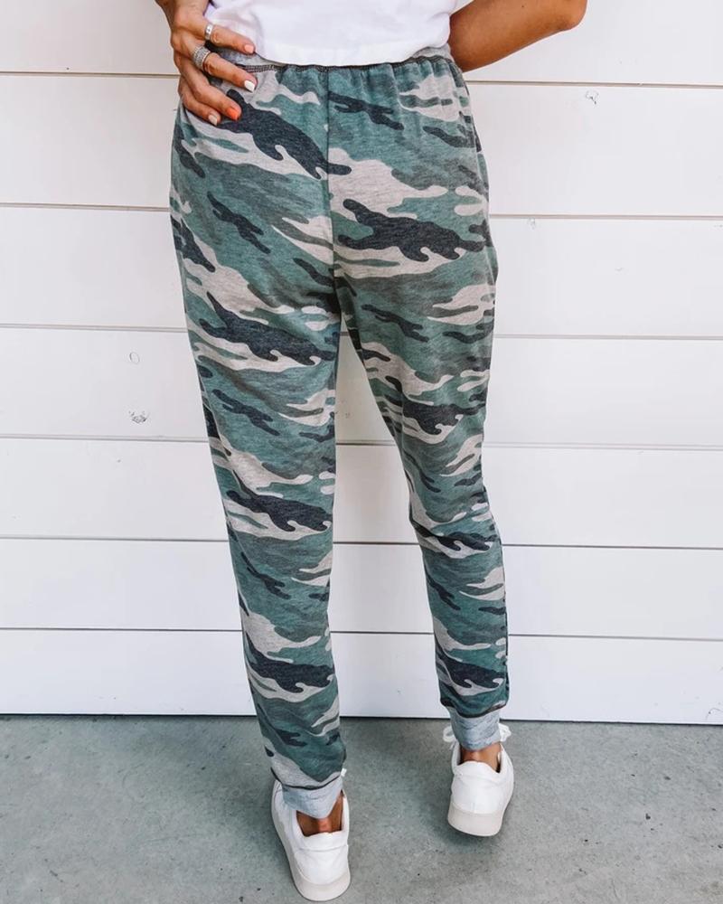 Allover Print Drawstring Waist Slant Pocket Pants For Women-Pinkami