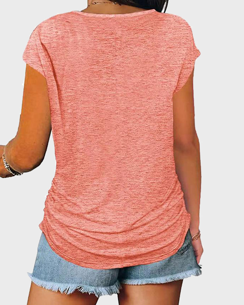 Half Zip Ruched Side T-Shirt-Pinkami